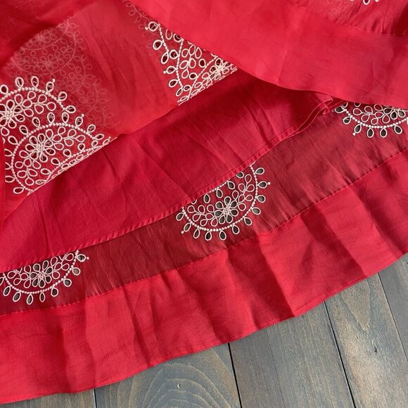 NIC+ZOE Red White Boho Hippie A-Line Skirt Silky Zip Closure Size 10 (R8) - Picture 5 of 12